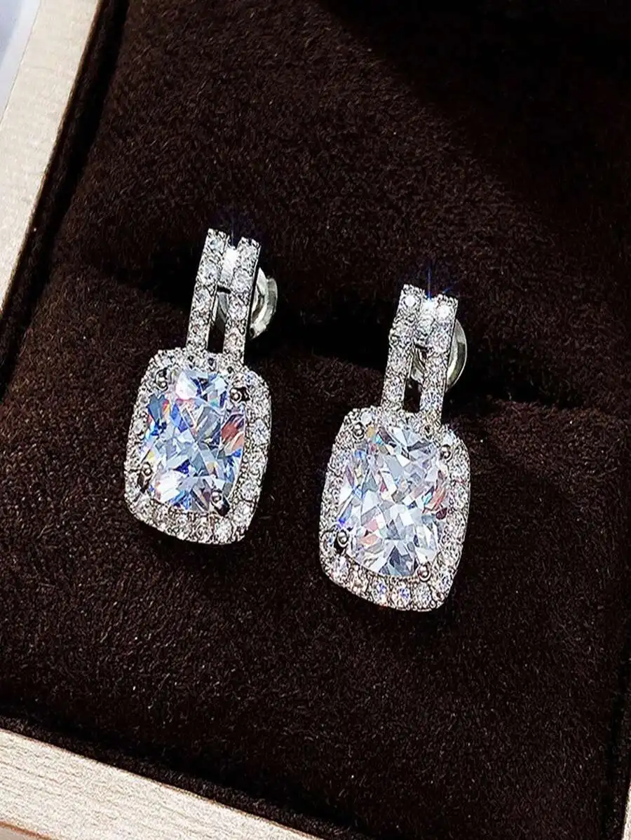 

Элегантные квадратные серьги-гвоздики с кубическим цирконием и стразами для женщин, для свадебной вечеринки, на День святого Валентина