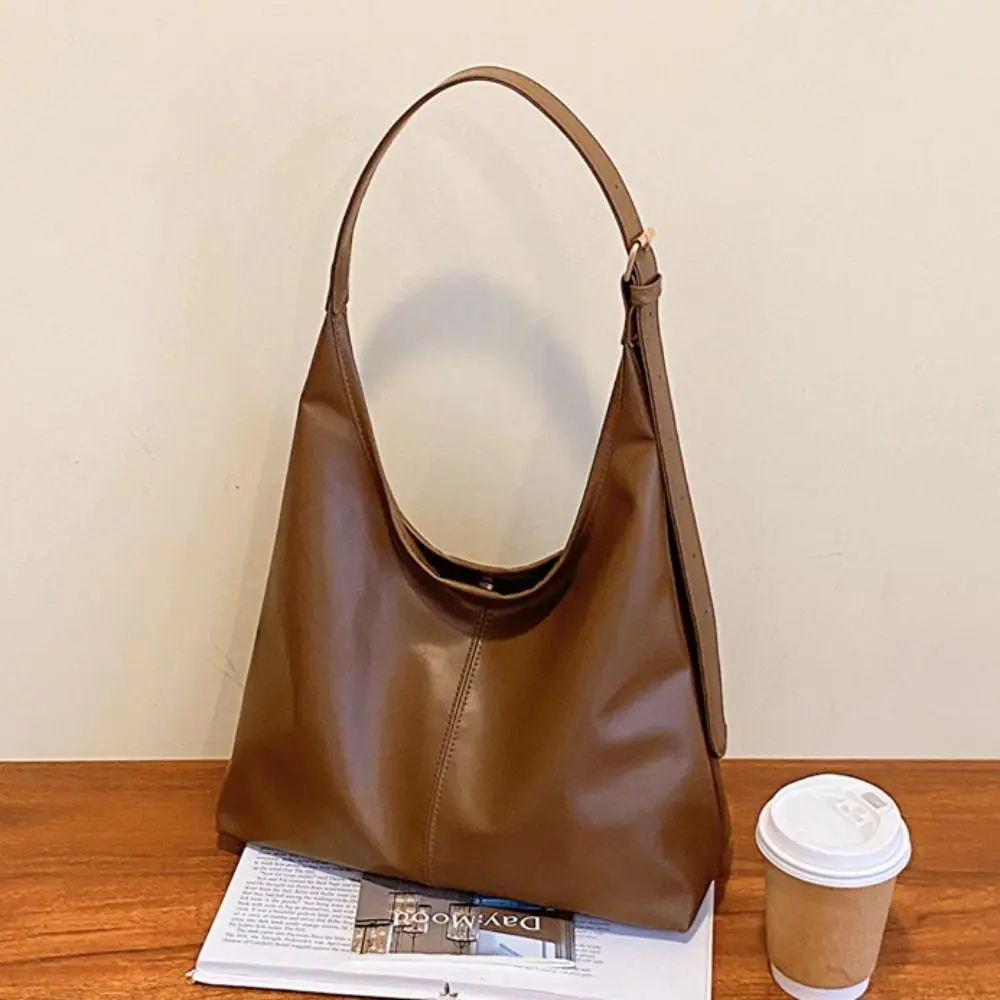 Korean Style Commute Shoulder Bag Retro Large Capacity Pu Leather Tote Bag Solid Color Minority Design Women's Underarm Bag