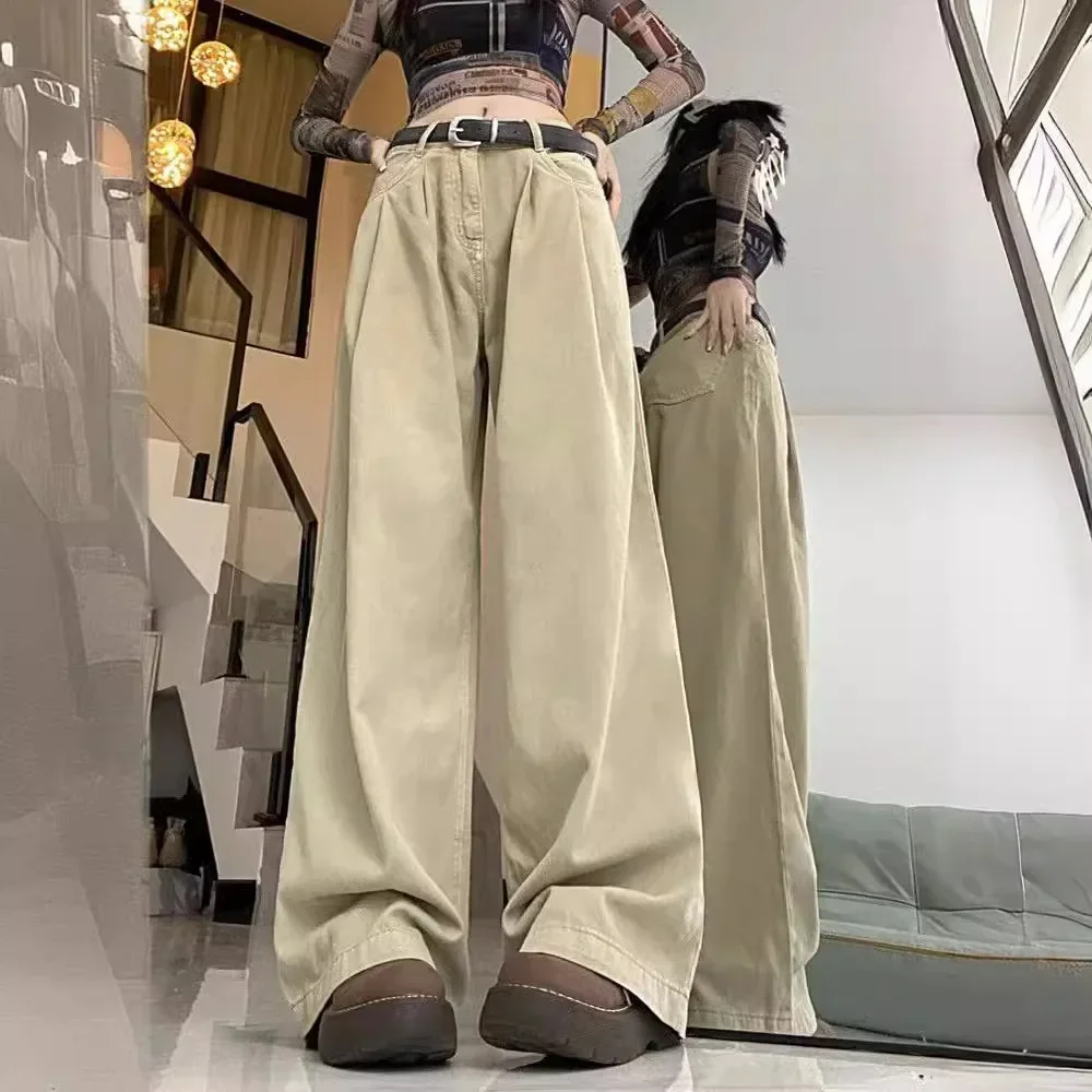 PopPopAmerican Białe Jeansy Damskie Letnie Nowe Z Wysokim Stanem Luźne Szerokie Nogawki Wyszczuplające Proste Spodnie do Samej Ziemi