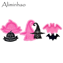 DY1231 Gloss Halloween Bat Witch Molds Epoxy Resin Keychain Mold,  Flexible Polymer Clay Pumpkin Mold Fondant Chocolate