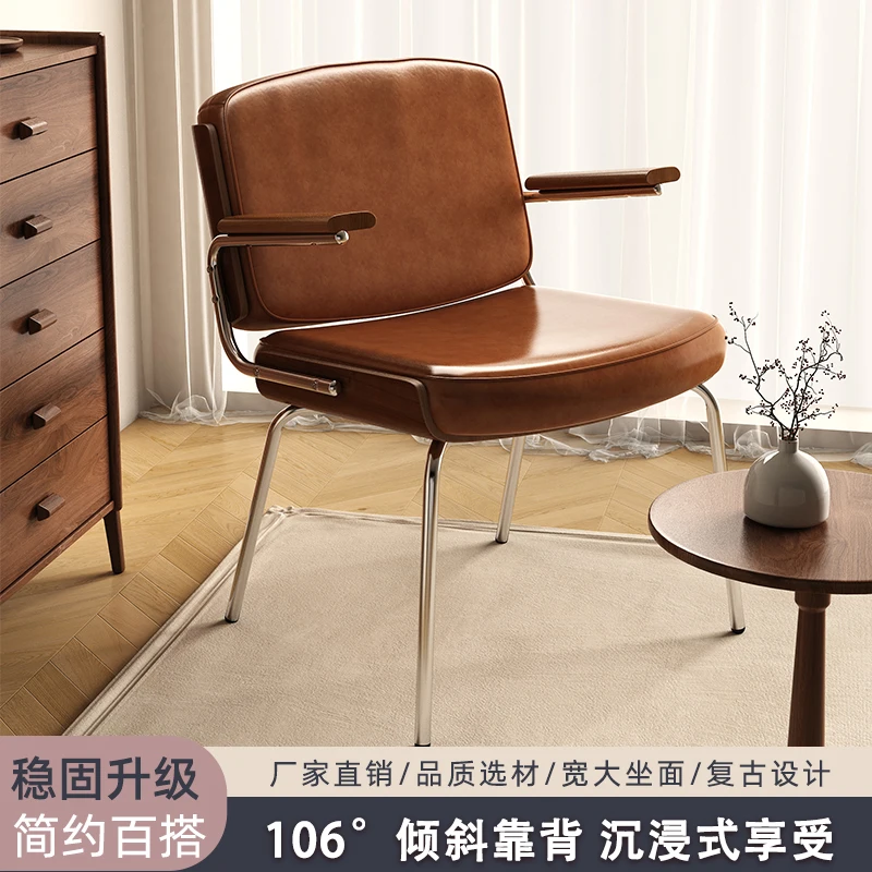 Nordic Single Home Desk Chair Home Backrest Dining Chair Simple Retro Internet Celebrity Sofa Solid Wood Armchair Chair Chair