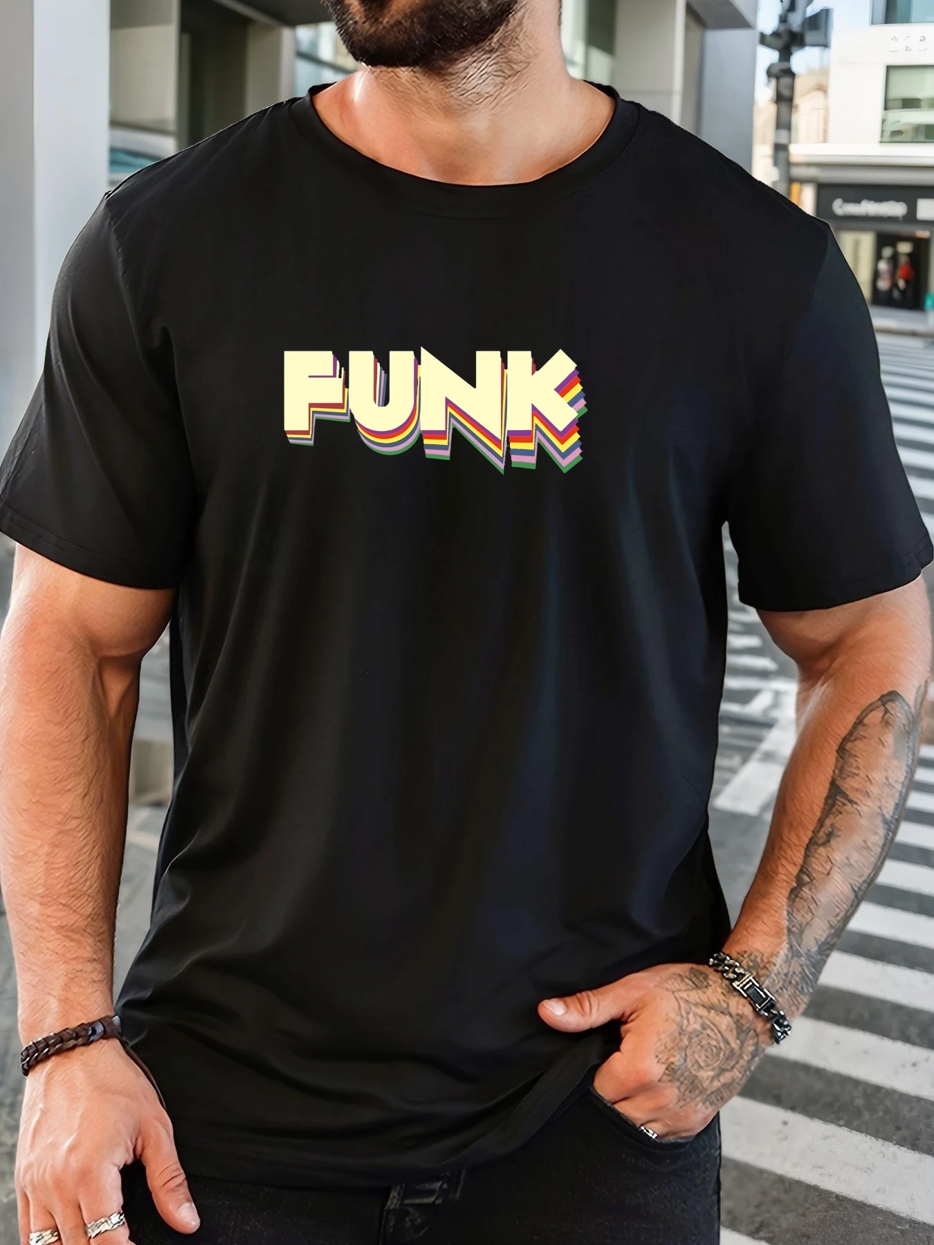 

Men's FUNK pattern summer casual crew neck short T-shirt