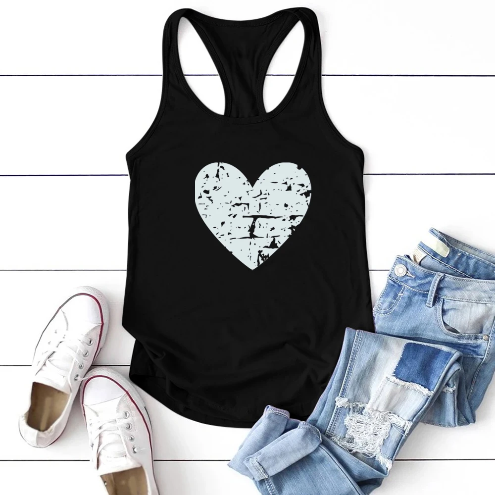 

Seeyoushy 2023 Harajuku Heart Printing Tank Top Women Summer Round Neck Vest Women Summer Loose Graphic Sleeveless Ropa De Mujer