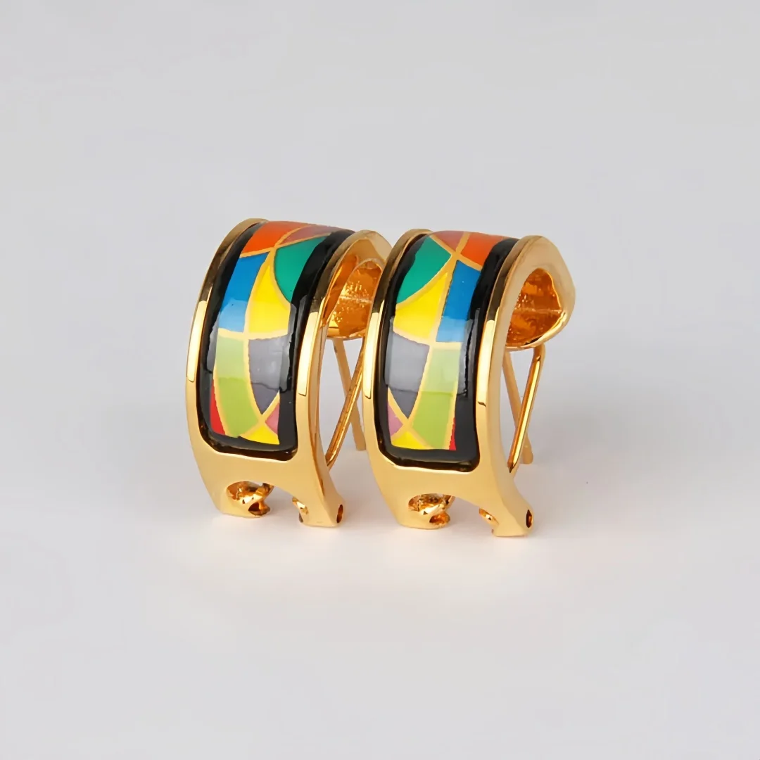 New Cloisonne Charms Stud Earrings for Women Enamel Colorful Color Gilded Ear Clip Fine Choice Jewelry Lover's Gift Wholesale