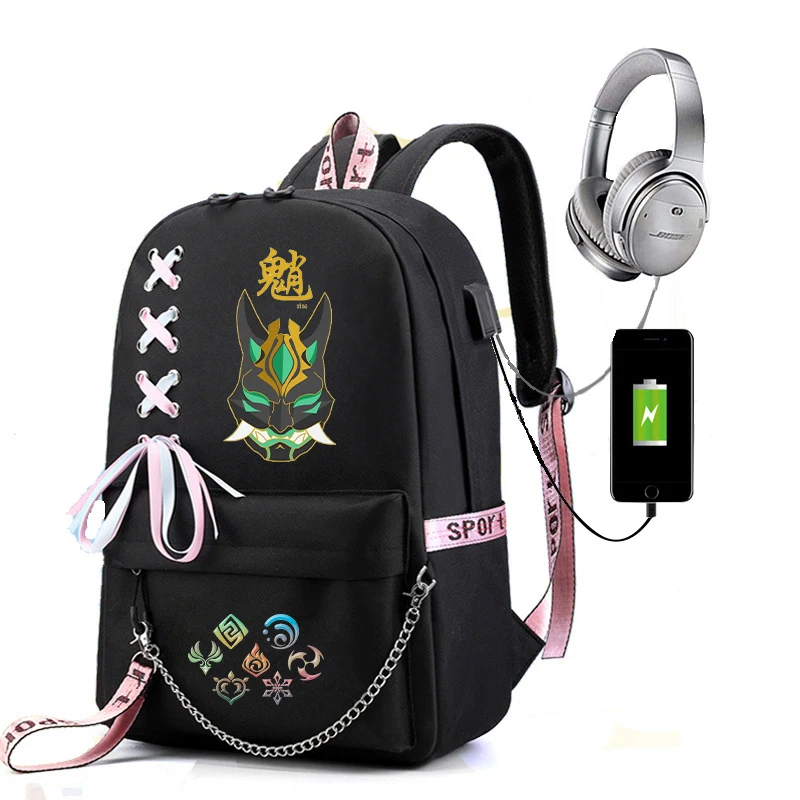 Genshin Impact Hu Tao School Bag for Teenager Girls Mochila Xiao Kaedehara Kazuha Girl Bagpack Usb Port School Backpack Rucksack