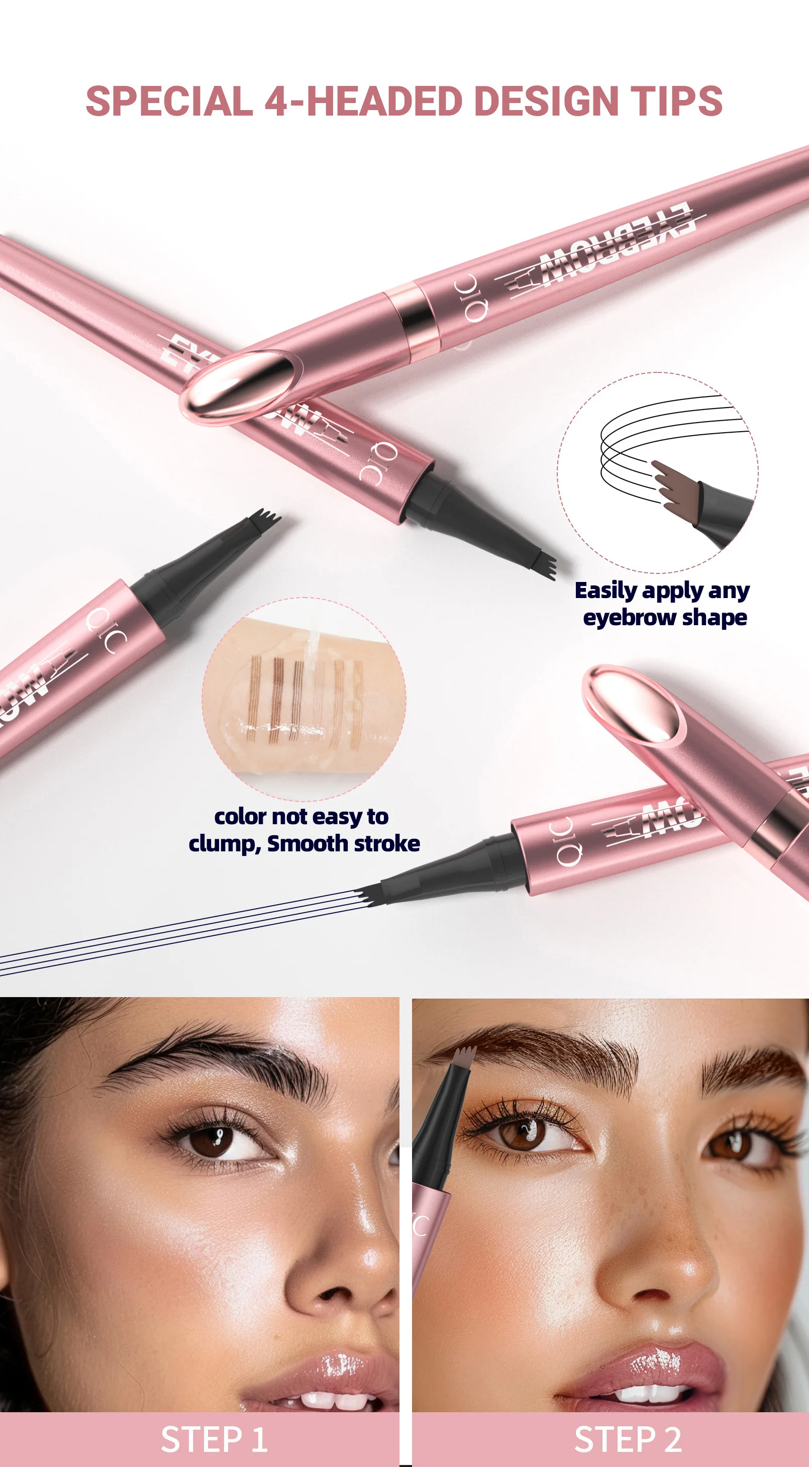 Vier-Klauen-Flüssig-Augenbrauenstift, wasserfest, schweißfest, langanhaltend, 3D Wild Brow Microblading Make-up für Anfänger – Detail 4