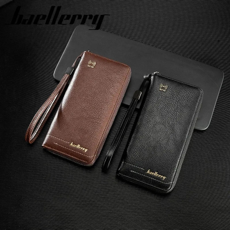 Baellerry RFID Men's Handbag Zipper PU Leather Men Long Coin Purse Credit Card Card Holder Business Wallets