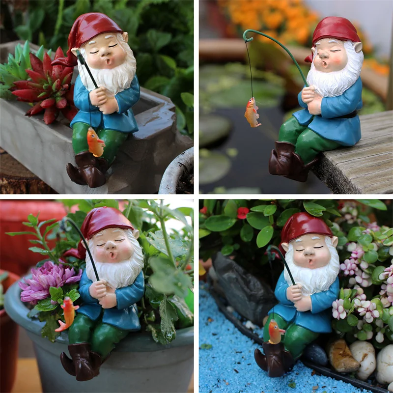 Creative Resin Dwarf Elf Sleeping Posture Fishing Statue, Outdoor Courtyard Garden Decoration, Home Decoration, Handicrafts