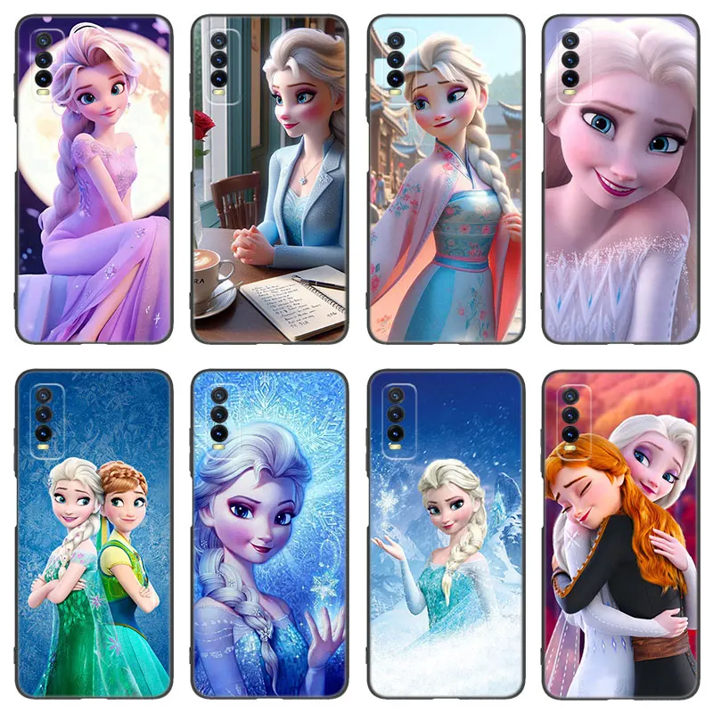 Frozen Anna Elsa Princess Black Silicone Phone Case For Vivo V27 V29 e V30 X80 X90 Pro Y17 Y21 Y22 Y33 S Y16 Y20 Y27 Y35 Y36 Y55