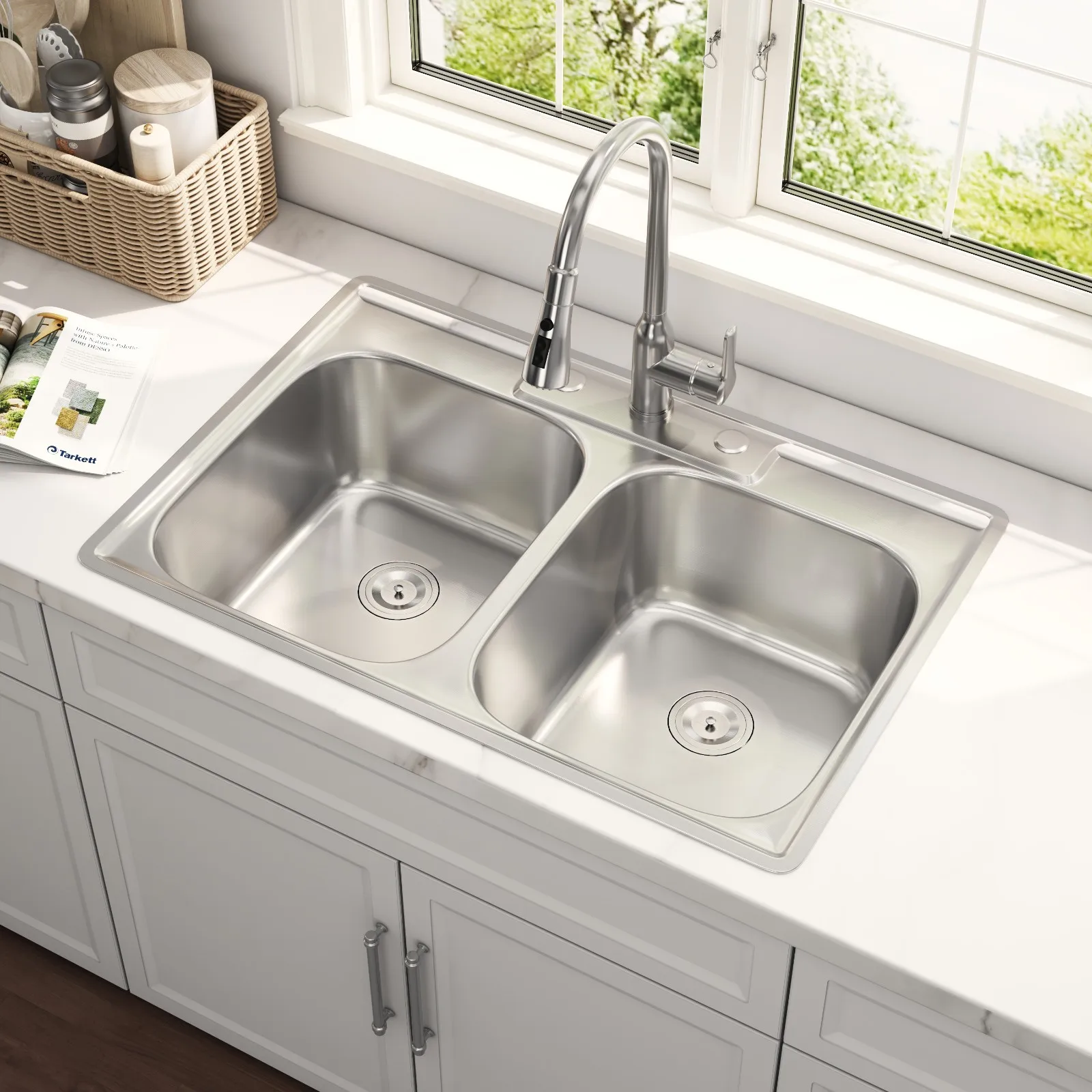 

33x22 Drop In Double Bowl Kitchen Sink 50/50 Stainless Steel Sinks