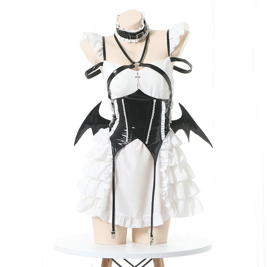 Anime Devil Girl Lolita Dress Maid Unifrom Cosplay Women Ruffle Strap Dresses Wings Elf Flower Fairy Halloween Outfits Costumes