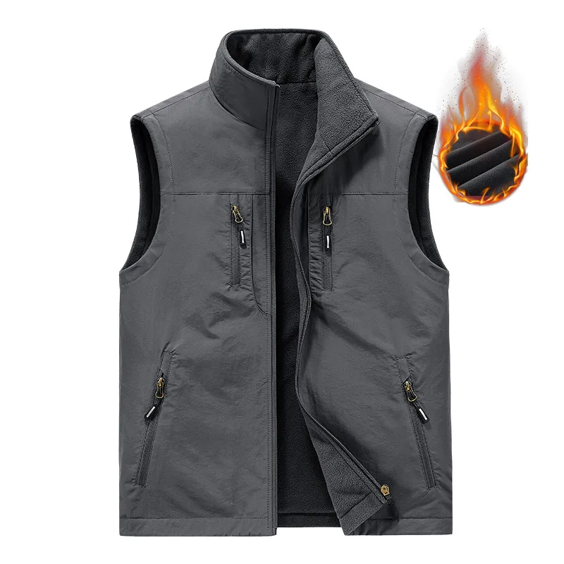 2 IN 1 Reversible Fleece Vest Men Outdoor Sleeveless Jacket Multi Pockets Sports Fishing Hiking Vest chaleco fotografo VT-358