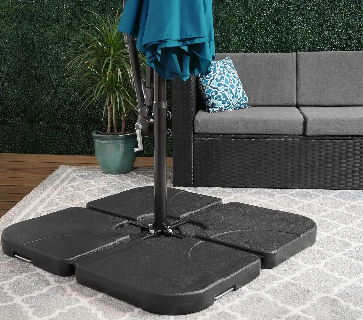 Home Furniture 4pc Offset Outdoor Umbrella Base, Patio Cantilever Stand Fillable with Sand or Water, Heavy Duty (Weights Only)