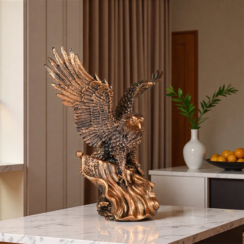 Vintage Bronze Resin Eagle Sculpture For Office Desk Living Room Shelf Home Centerpiece Elegant Gift For Men And Collectors