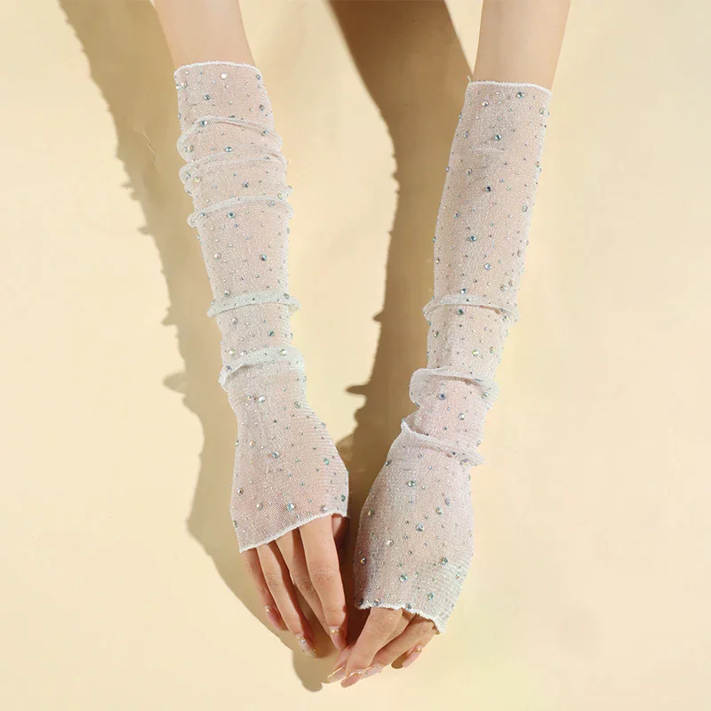 Fashionable Glitter Mesh Long Lace Glove Nail Decor Prop Photography Background Sexy Arm Sleeves Manicure Photo Tool