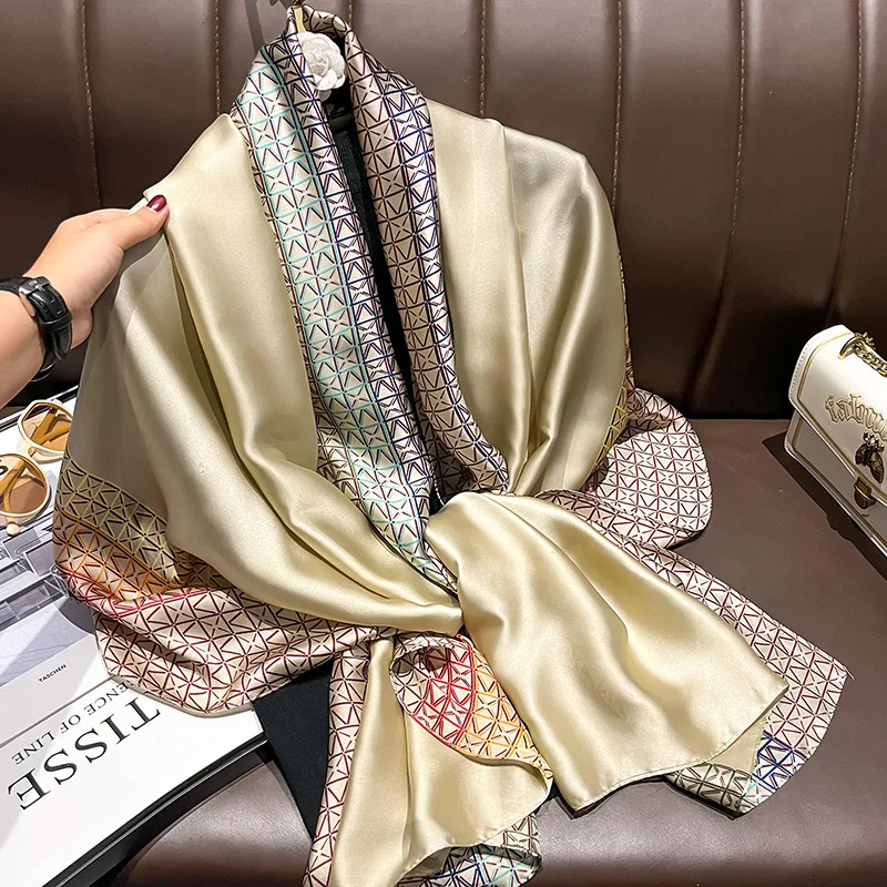 

New Simulated Silk Fashion Scarf Women's Shirt Decoration Scarf Geometric Chain Color blocked Commuter Shawl for Elegant Women