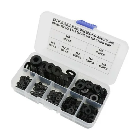 

350 pcs 7 Sizes Black Insulation Ring Nylon Flat Washer Gasket Assortment Kit M2 M2.5 M3 M4 M5 M6 M8 Home Improvement