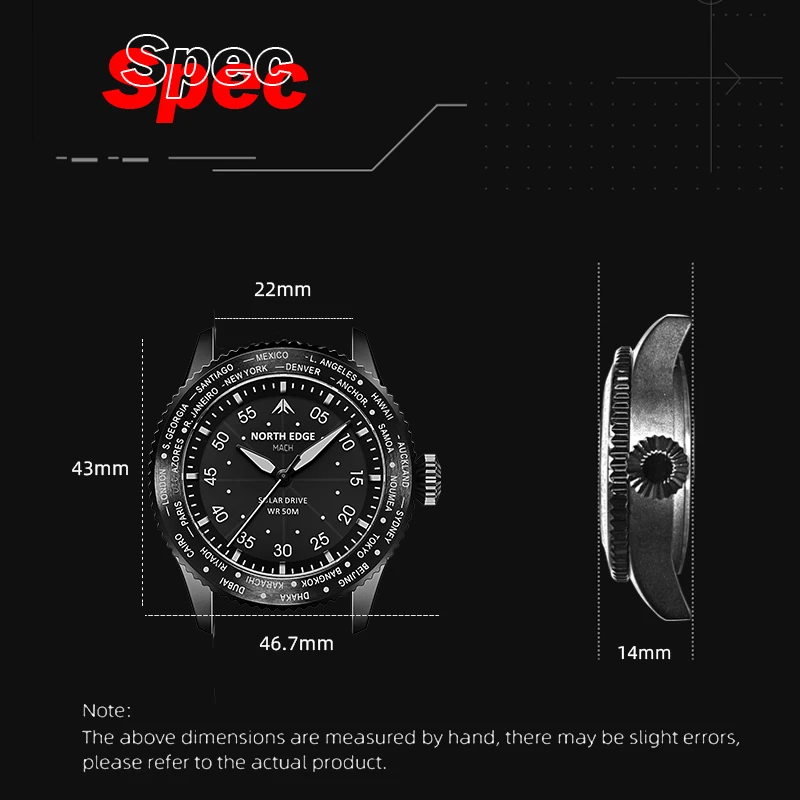 NORTH EDGE 2024 MACH Solar Power Quartz watch Men Waterproof 50M Men\'s Pilot Sports Wristwatches Luminous Enviormentally Clock