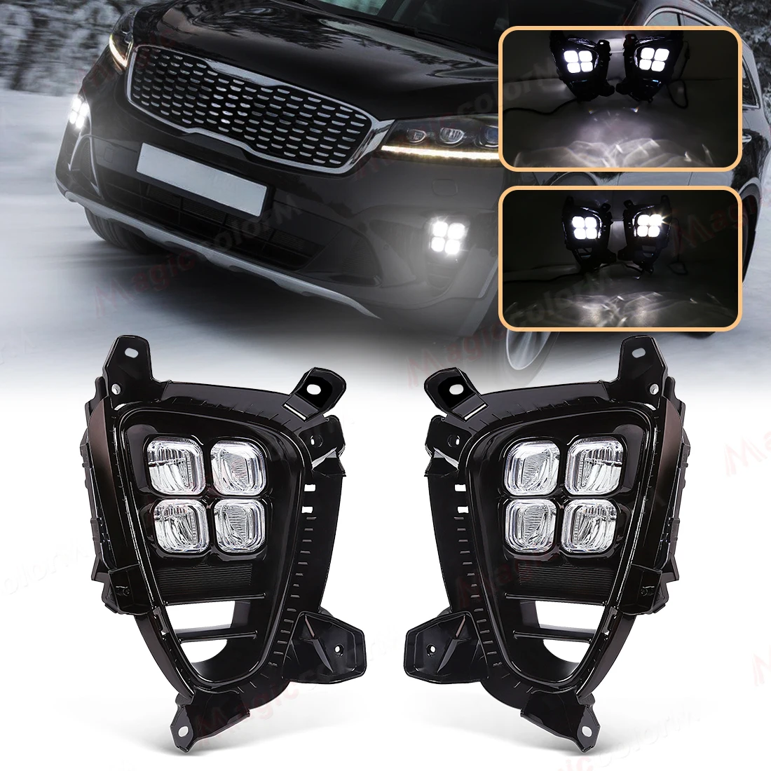 LED DRL لكيا سورينتو برايم 2018 2019 2020 مصابيح ضباب السيارة النهار تشغيل أضواء المصد الأمامي المصابيح الأمامية أضواء النهار السيارات 12 فولت