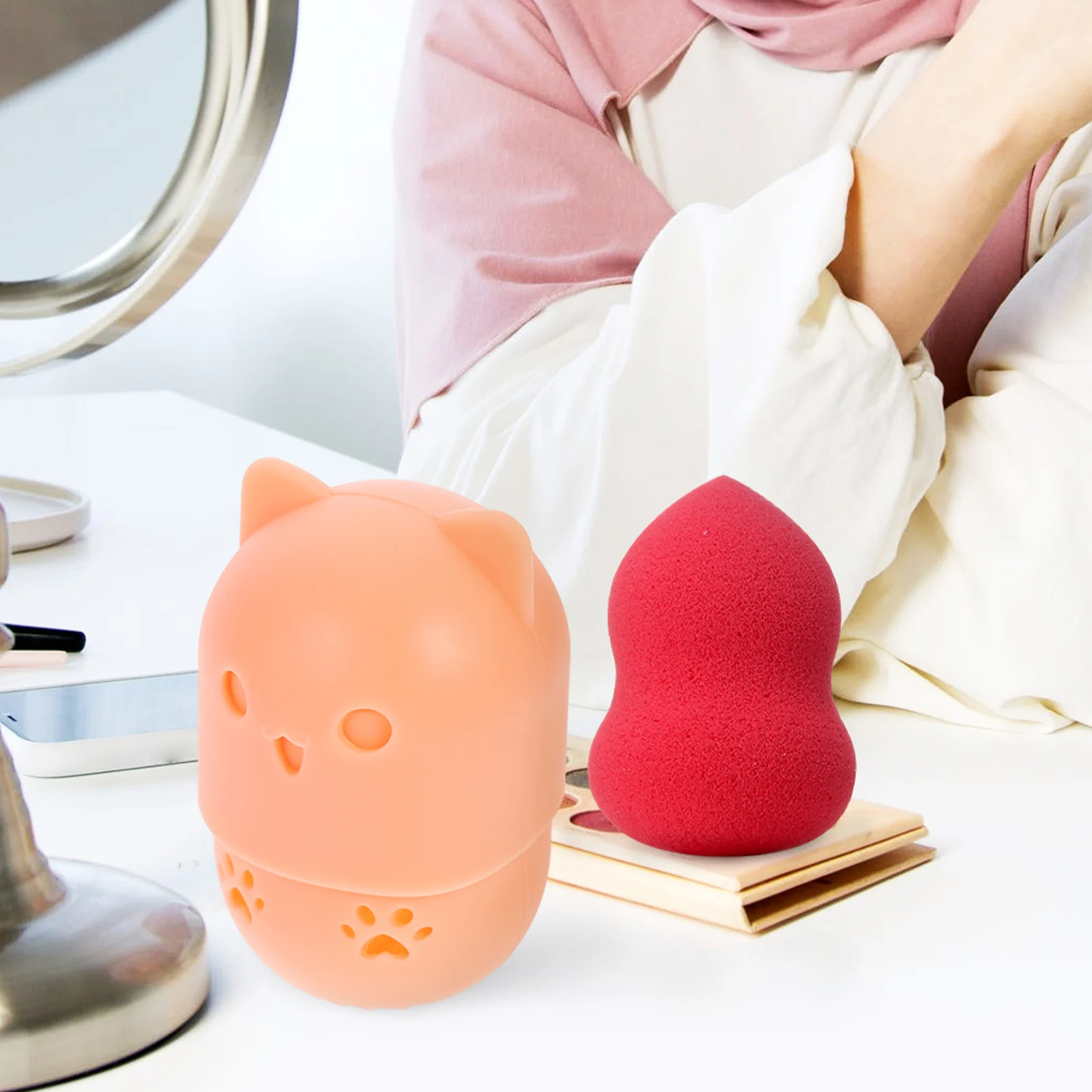 

2pcs Makeup Sponge Holder Reusable Silicone Powder Puff Container Protective Cover Dustproof Beauty Sponge Box Storage Travel