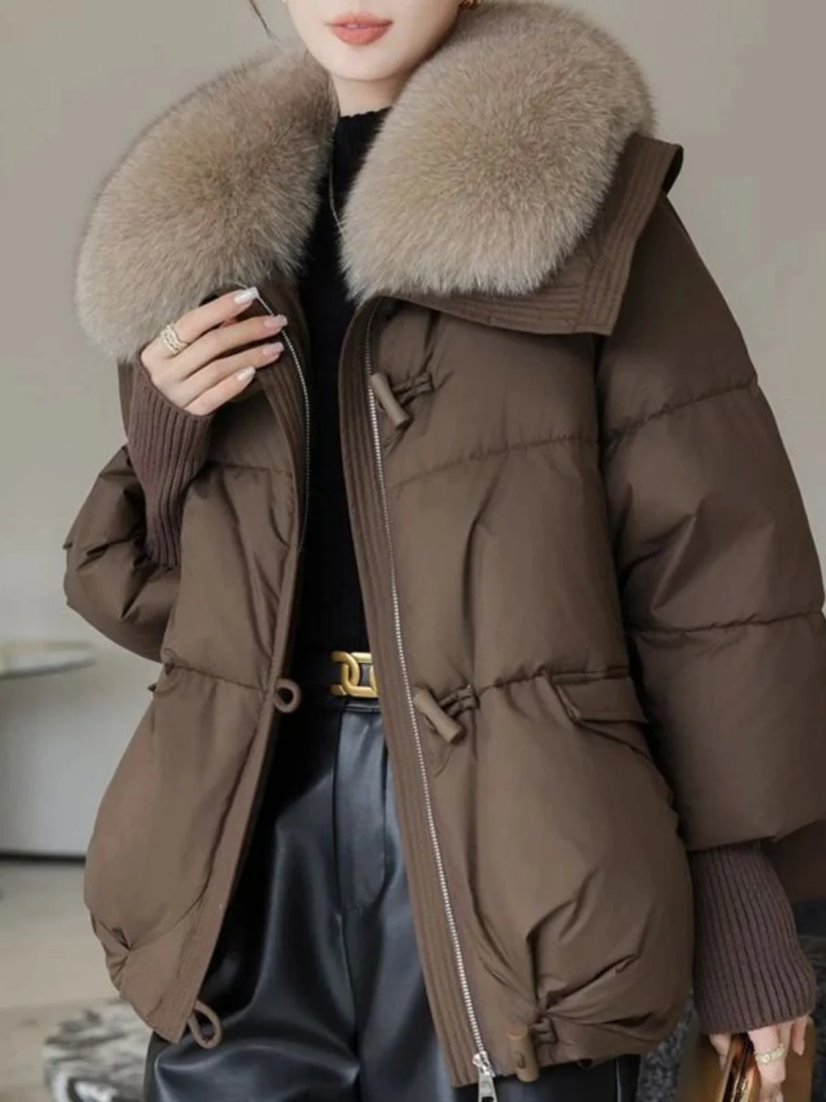 Street Sle Oversized ort Cotton Jaet with down Fill Big Fur Collar Hooded Thiened Spring Faion Ladies' Coat