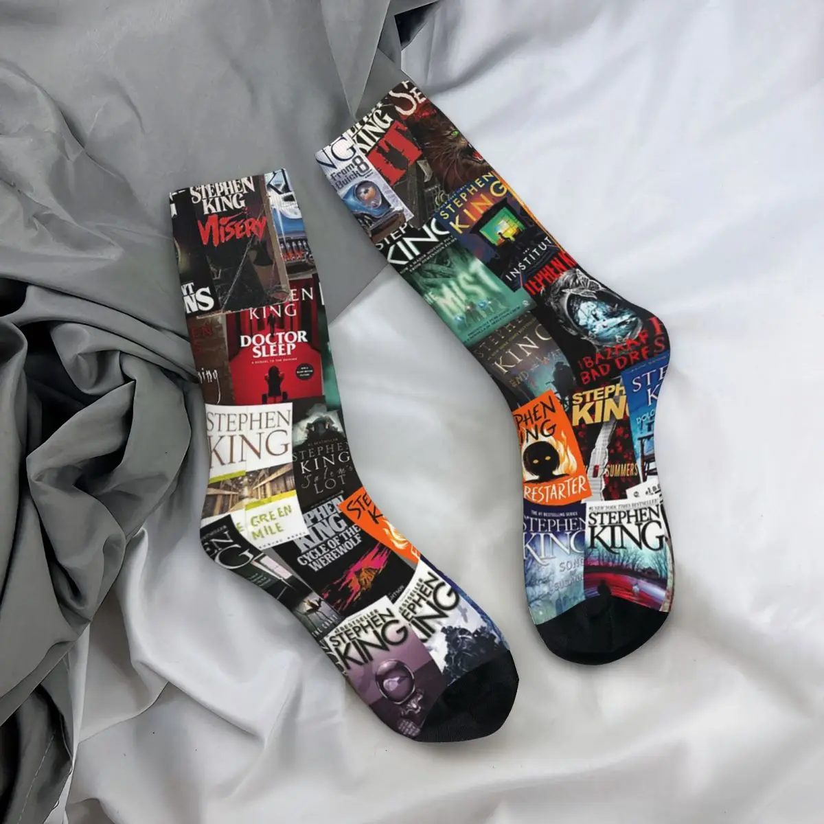 All Seasons Crew Stockings Stephen King Book Covers, Horror Bookworm Socks Crazy Hip Hop Long Socks for Men Women