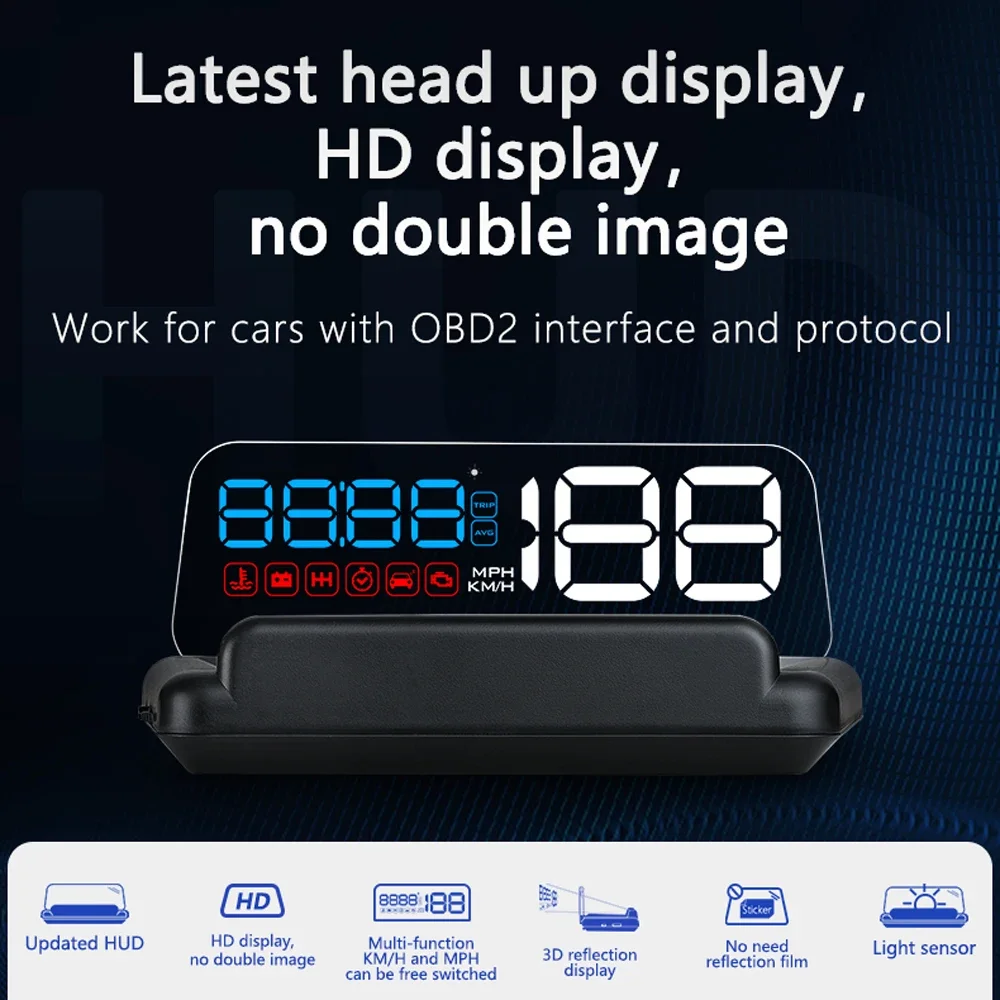 NEW C500 OBD2 HUD Car Head Up Display Projector On Board Computer Digital  Speed RPM MPH Coolant Voltage Time Water Temp Alarm