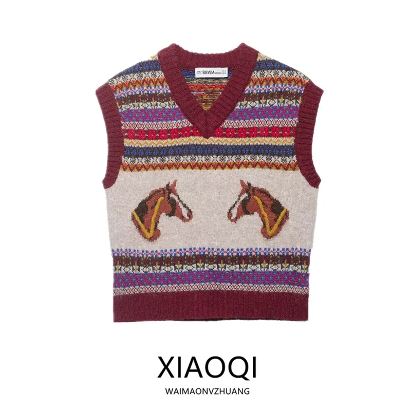 

Новинка 2026 года: Женский вязаный жилет с V-образным вырезом и вышивкой, универсальный, винтажный, свободного кроя, топ-жилетка