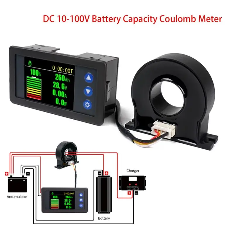 A84E-DC 10-100V Battery Capacity Monitor Coulomb Meter Voltage Current Power Display Hall Sensor Voltmeter Tester 100A