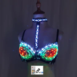 Sexy LED Bra for Women Colorful Flashing Stage Wear Glowing Diamond Underwear for Singers Dancers Punk Club Night Outfits