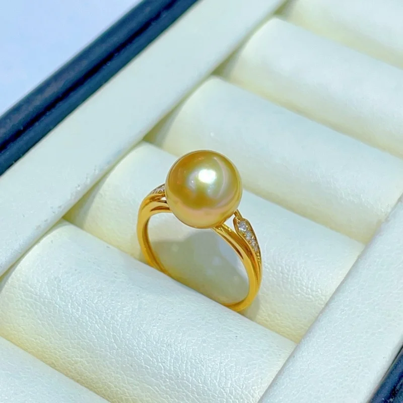 

SGARIT Nanyang Sea Water Rings 18K Real Gold Round Pearls Ring for Women Niche Design Luxury Inlaid Style 9-10mm
