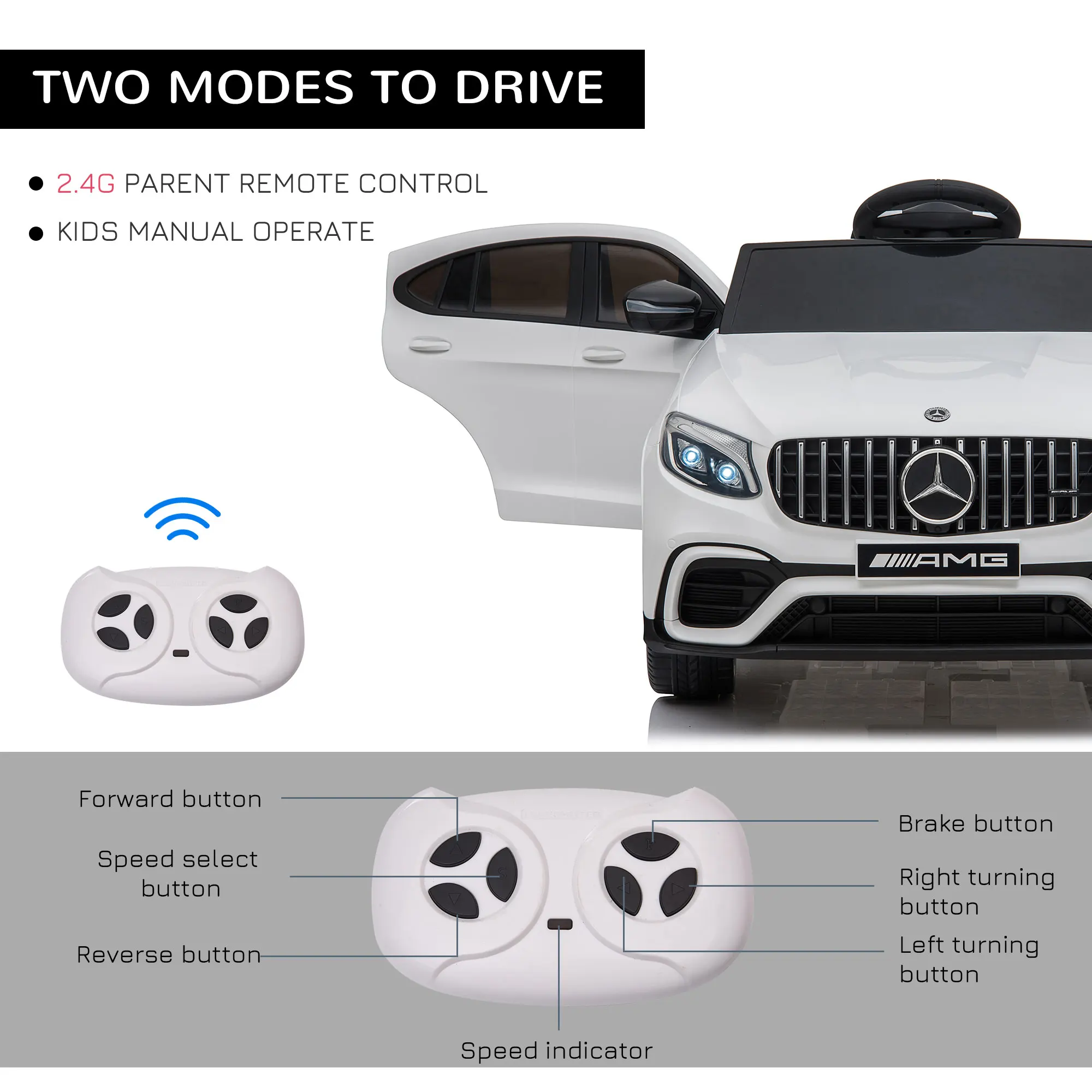 12V Ride Car Telecomando Mercedes Benz AMG GLC63S Coupe Auto Elettrica 2 Velocità Lettore MP3 Luce Corno Canzoni Sospensione