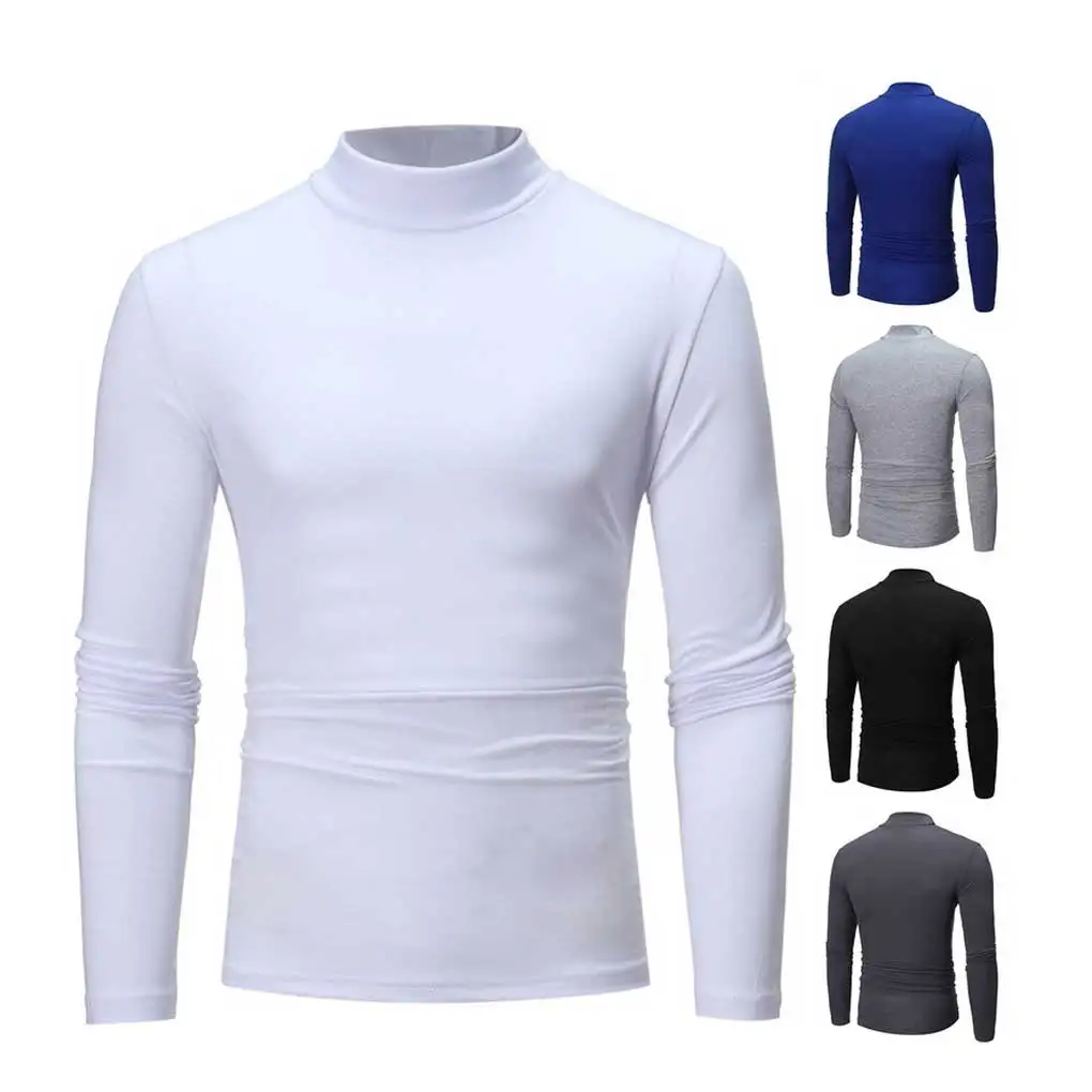 Man Thermal Underwear Tops Turtleneck Solid Color Long Sleeve Pullover Soft Home Office Sleep Slim Shirt Male Light