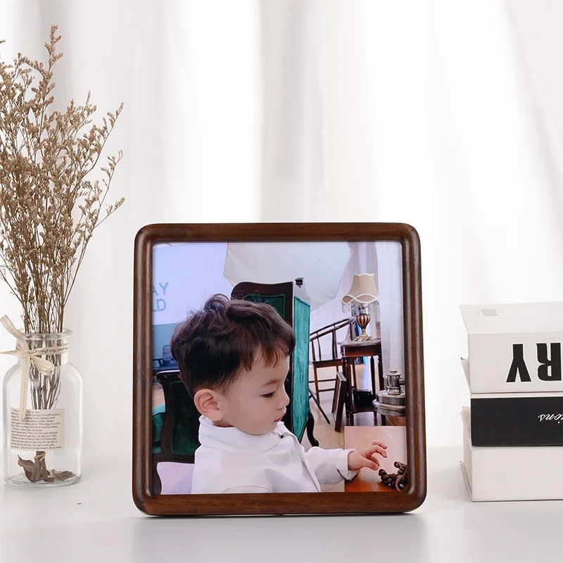 Premium Black Walnut Solid Wood Round Corner Square Photo Frame - Elegant Desktop Decorative Accent for Home Décor