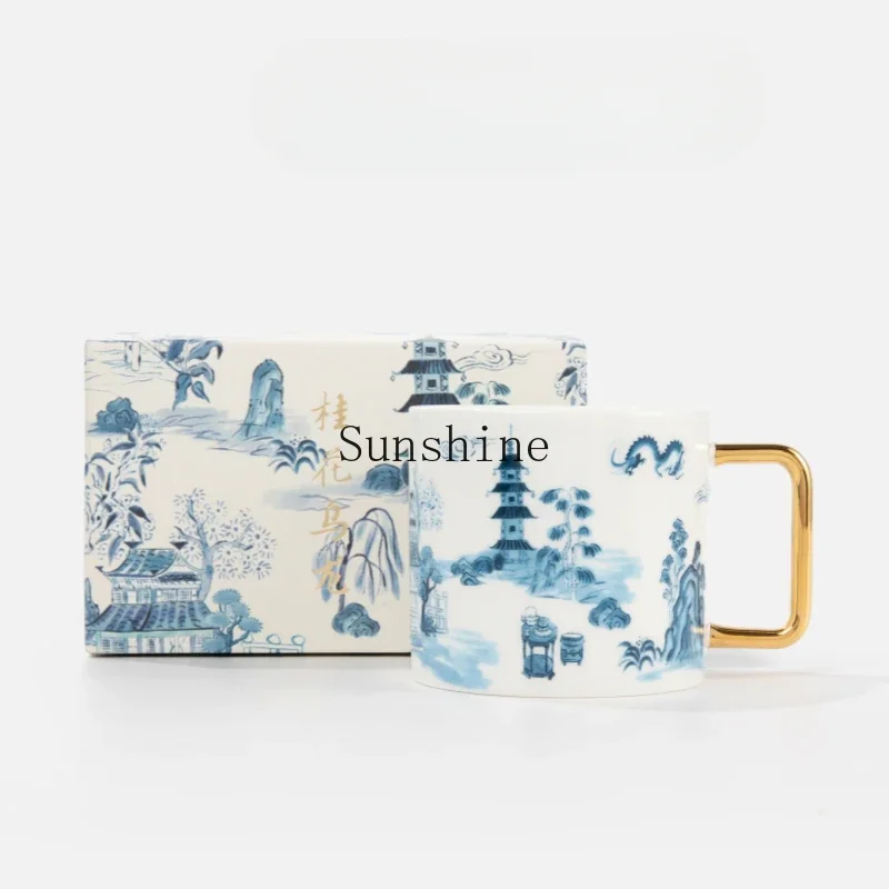 Osmanthus oolong mug blue and white porcelain version birthday gift