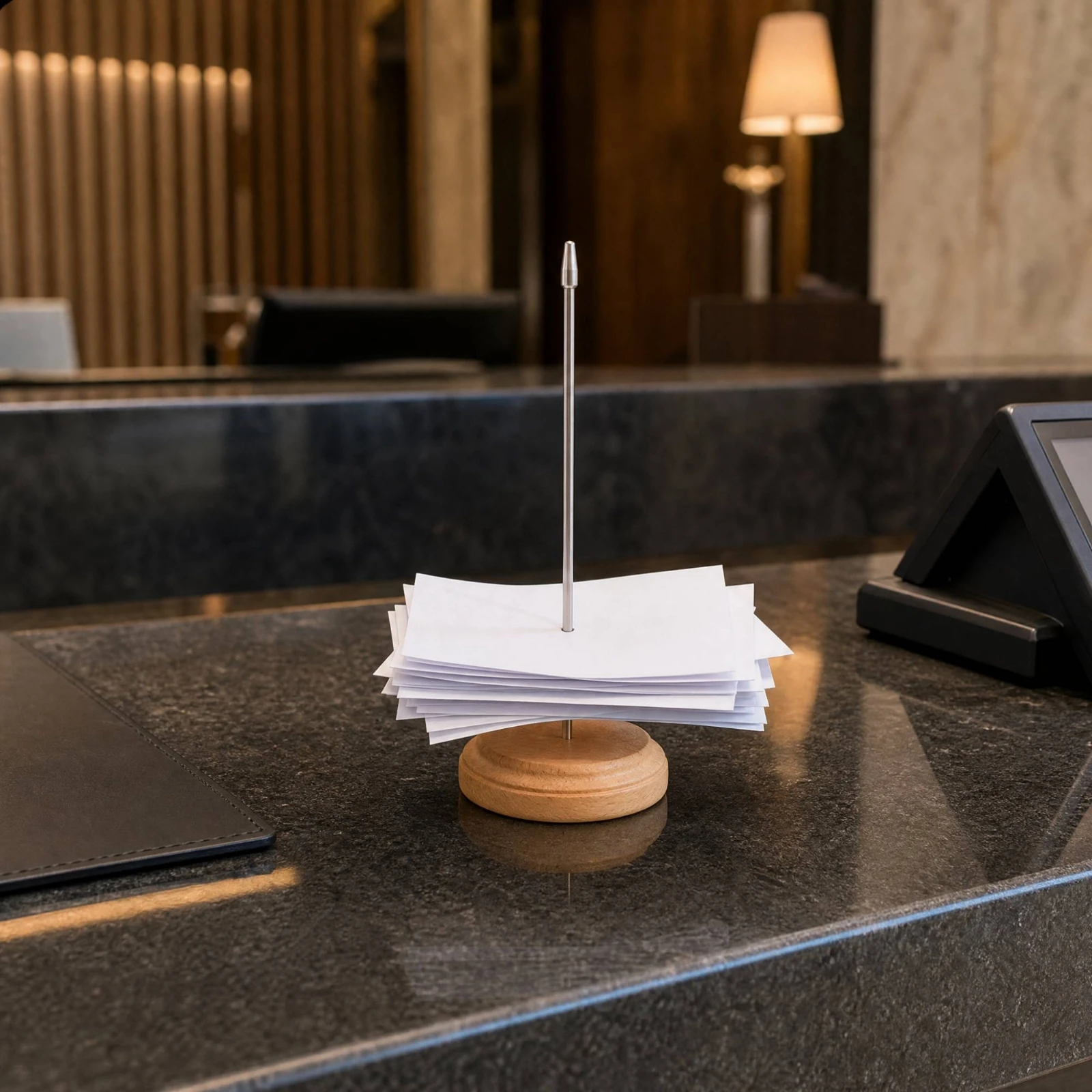 Receipt Spike Upright Ticket Spike Menu Holder with Wood Base Compact Receipt Holder Stable for Restaurant Counters
