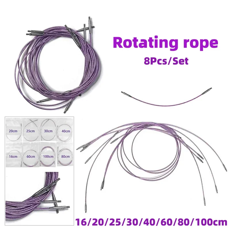8Pcs/Set Interchangeable Circular Knitting Needle Connecting Line Rotating Accessory Rope 16/20/25/30/40/60/80/100cm Rubber Wire