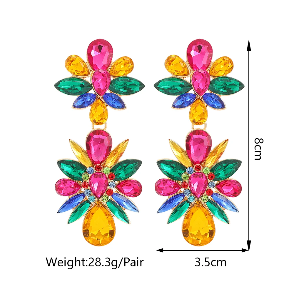 Luxury Colorful Sparkly Crystal Flower Large Dangle Earrings For Women Trendy Boho Unusual Design Pendientes Party Y2k Jewelry