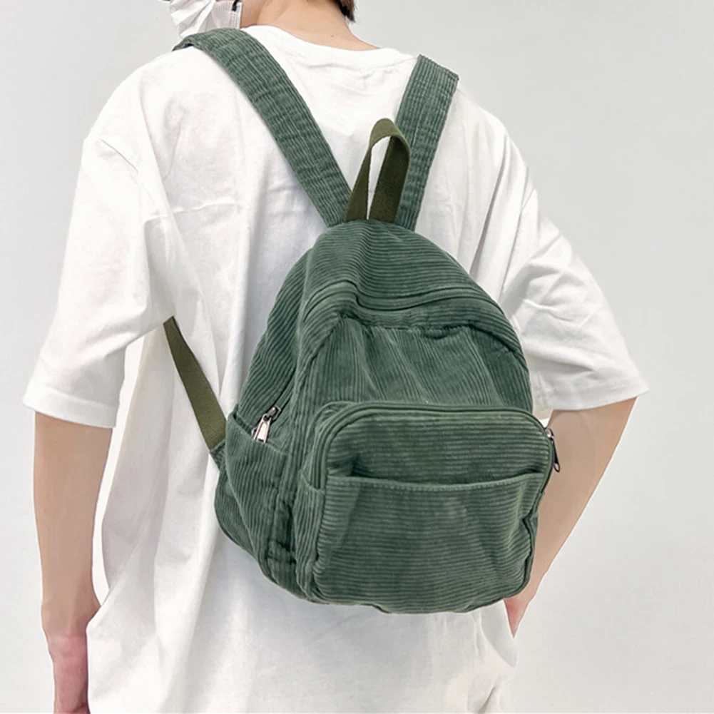 Corduroy Mini Backpack Solid Color Shoulder Bags Vintage Versatile Cross-body Bags Multi Functional Casual Students Knapsack