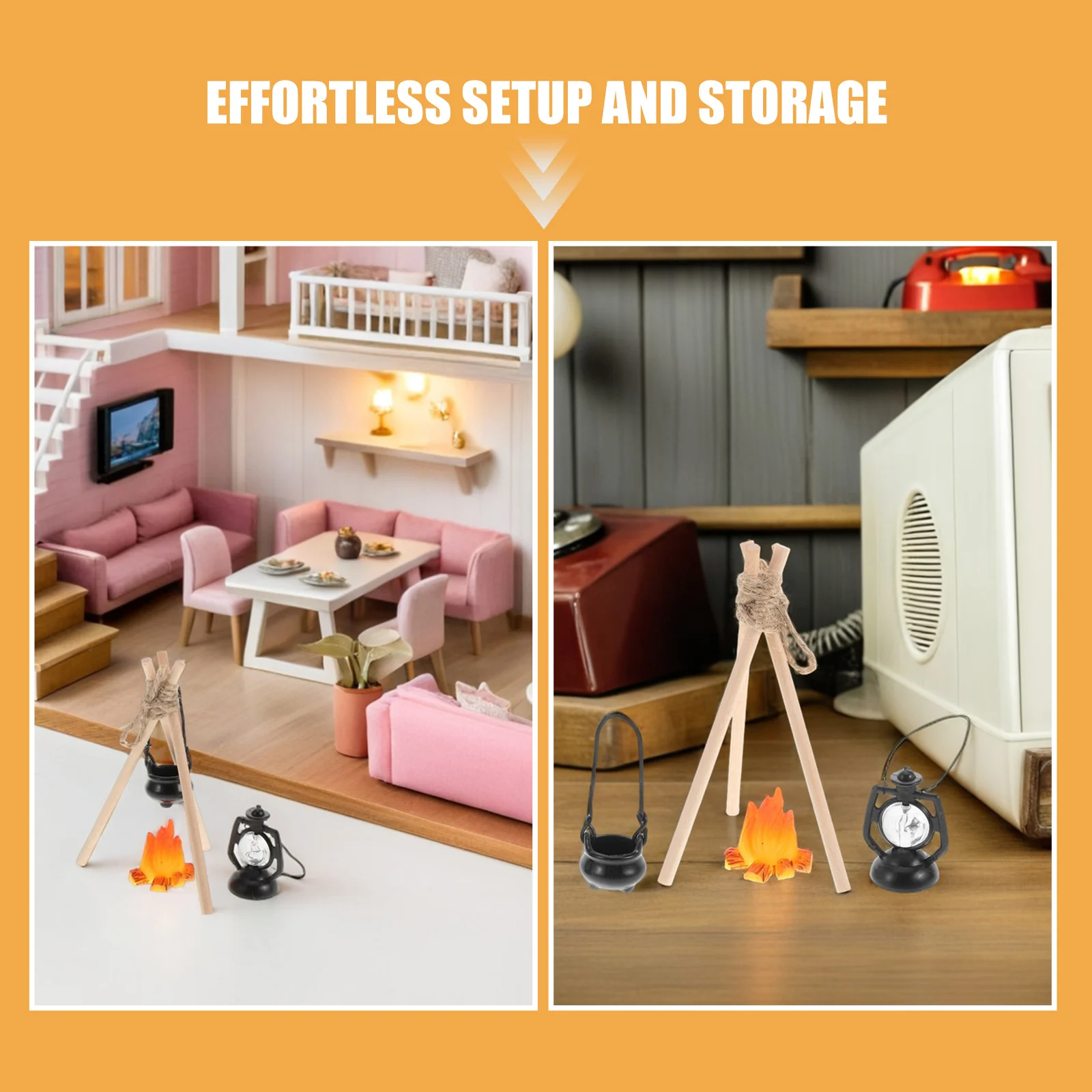2セット ミニチュア雪景色屋外暖炉セット リアルな偽火炎 ドールハウス キャンプ ケーキデコレーション おもちゃ キャンプファイヤー