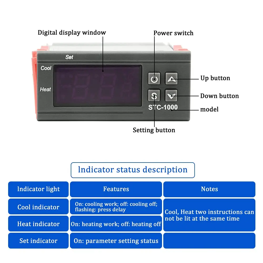 STC 1000 LED caixa de temperatura constante digital, interruptor controlador de temperatura do microcomputador 12V 24V 110V-220V