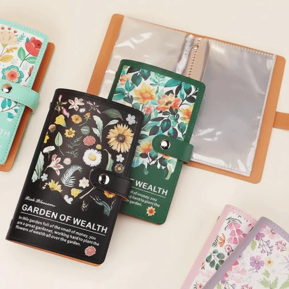 Budget Plan Money Saving Binder Flower Printed Leather Cover Savings Challenge Binder Loose-leaf Reusable Cash Budget Notebook