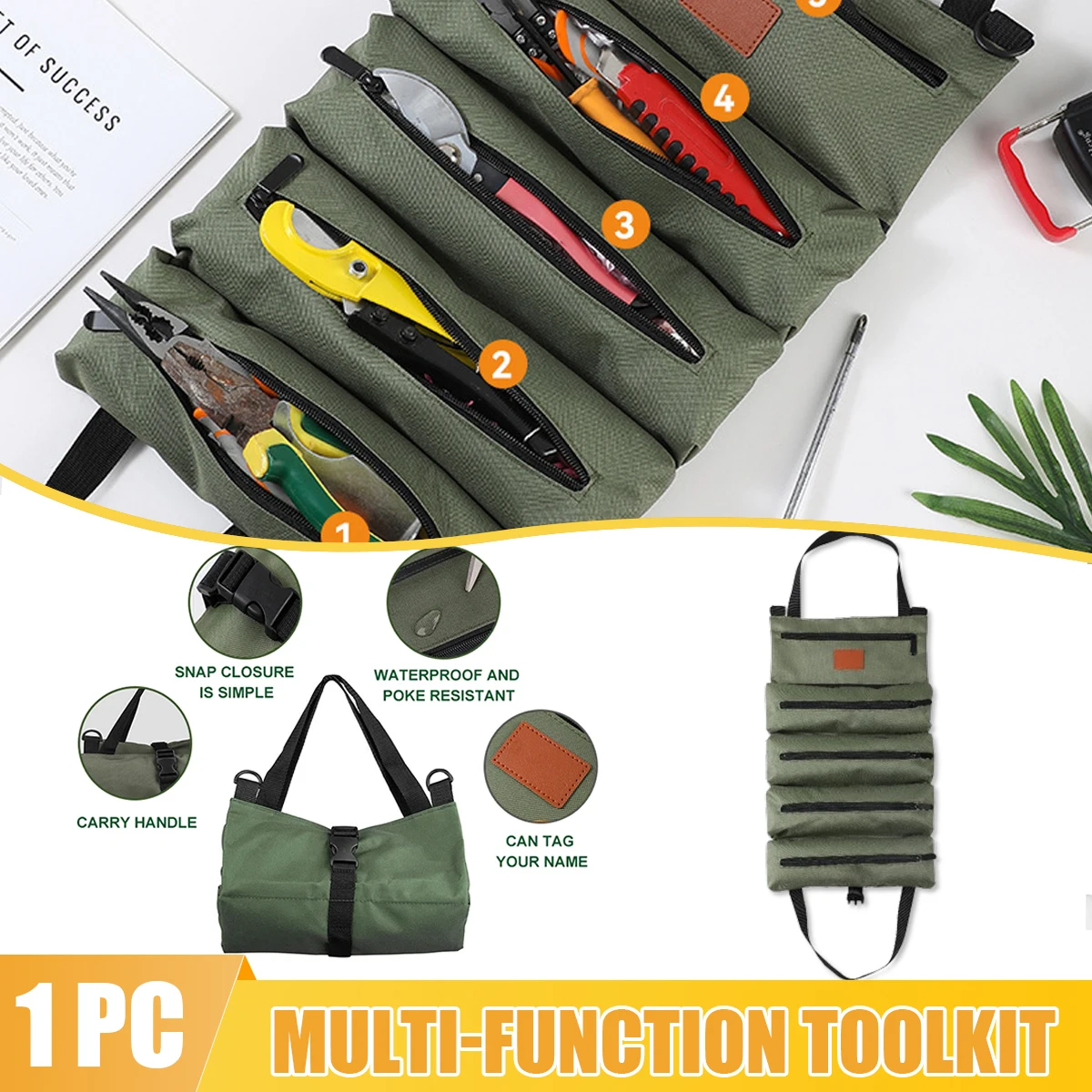 

Multi-Purpose Roll Up Tool Bag Capacity Large Thickened Organizer Hand Tool Kit Abrasion Resistant Waterproof Storage Tool Kit