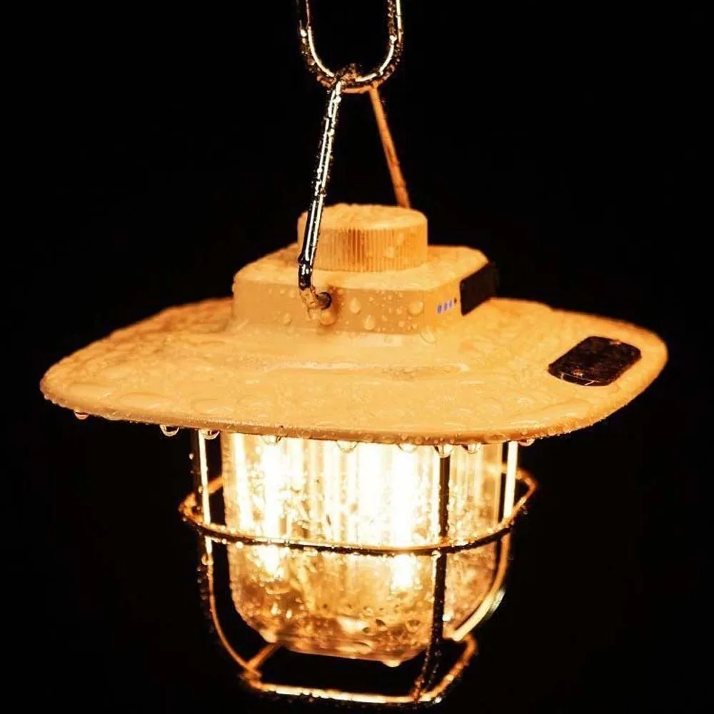 

Vintage Hanging Retro Camping Lantern Dimmable Waterproof Tent Lamp 2000mAh Battery Plastic Emergency Survival Lights Yard