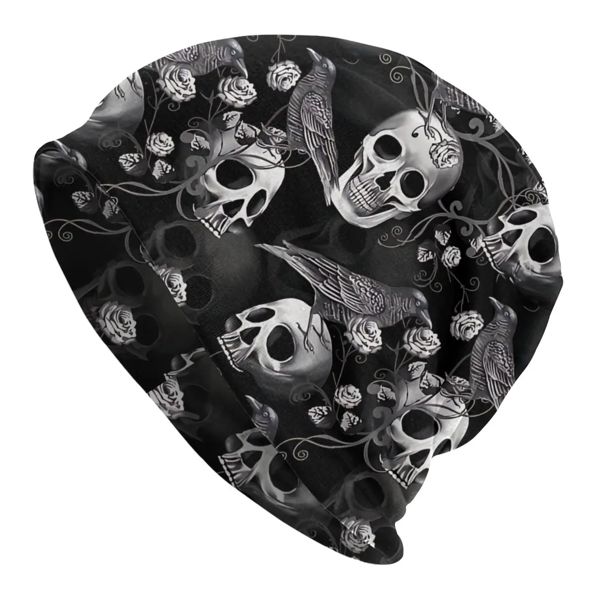 Gothic Crow And Skull Bonnet Homme Fashion Thin Skullies Beanies Caps For Men Women Novelty Hats