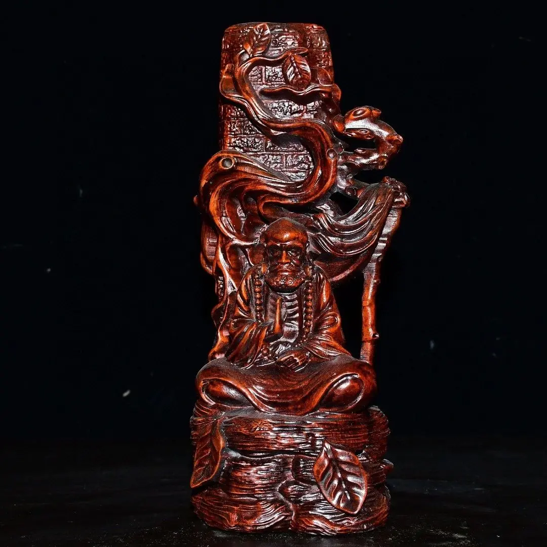 Hand Carved Wood Bodhidharma, the first ancestor of zen Statue Figurine Desktop Ornaments Home Decoration