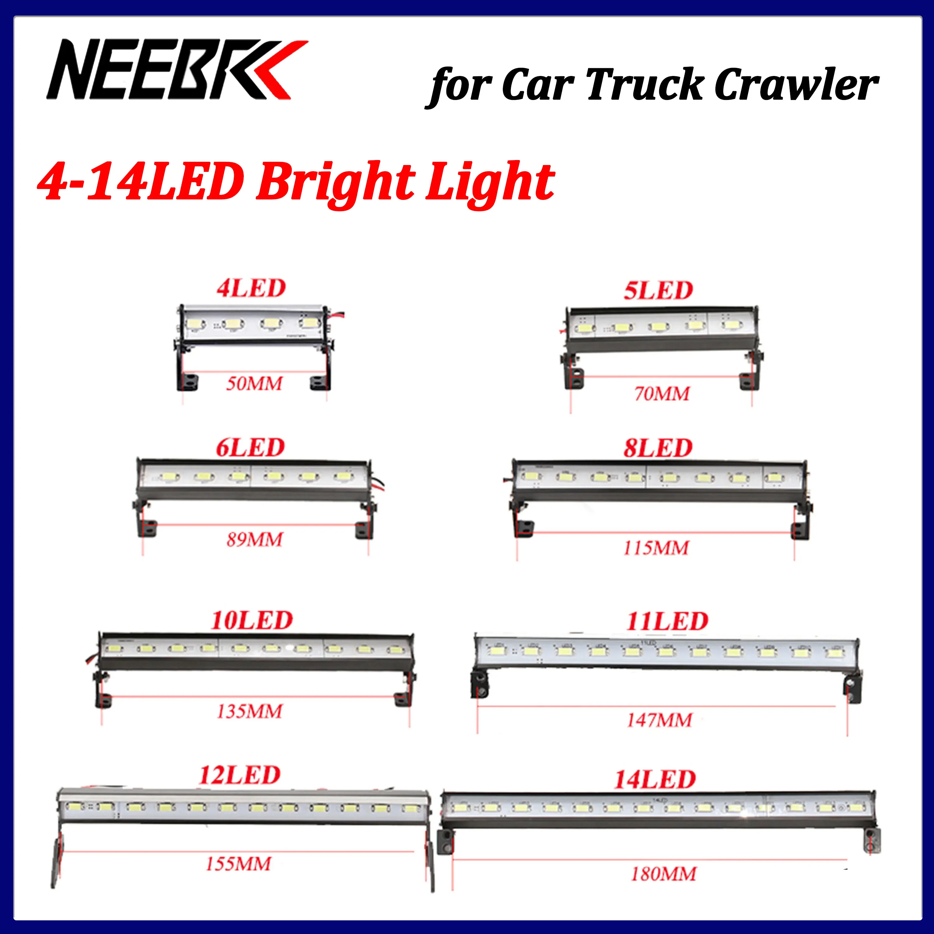NEEBRC 4/5/6/8/10/11/12/14 LED Roof Bright Light Bar for 1/10 RC Car Crawler Truck Jeep Toy Accessories Axial SCX10 Wltoys SCX24
