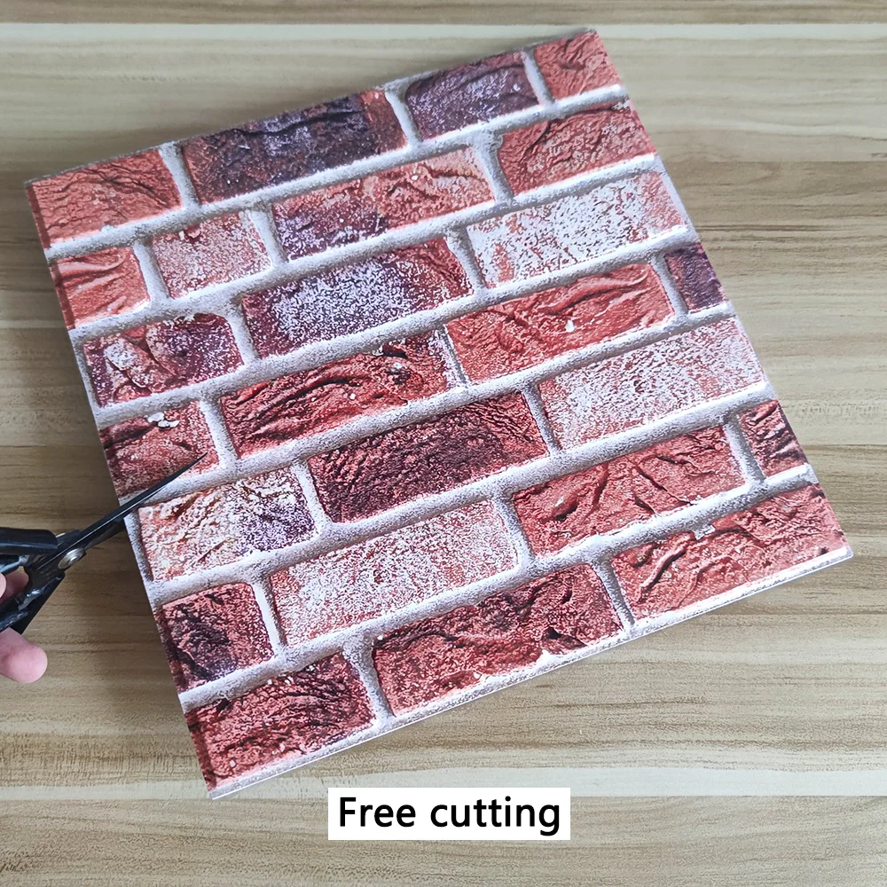 5PCS 10PCS of Red and White Brick Pattern Self-adhesive Wall Sticker,Peel And Stick,PVC Material,Wall Ceramic Tile Decoration