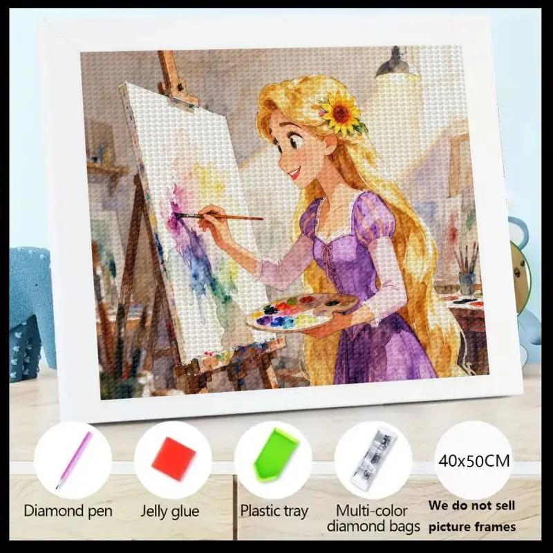 

1PC 5D DIY Diamond Painting Kit, Cartoon Princess Rapunzel Painting Art Scene, Full Drill Square Crystal Rhinestone Embroidery C