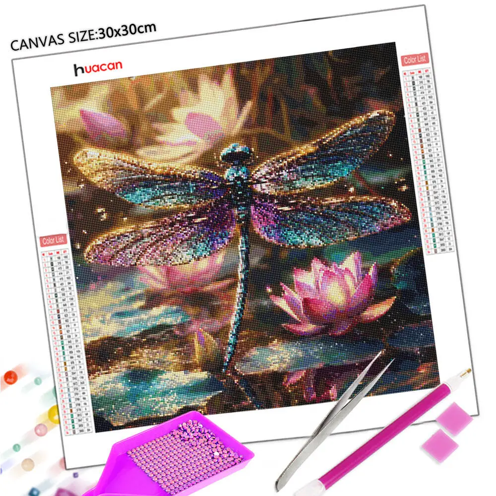 Huacan 5D DIY Full Square Round Drill Diamond Painting Color Dragonfly Kit Crafts Rhinestone Diamond Embroidery Home Wall Decor